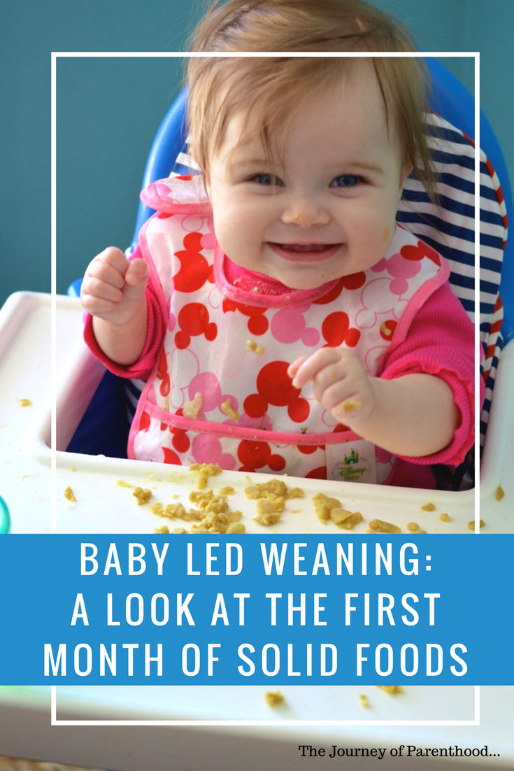 Baby Led Weaning: A look at the first month of solid foods. Introducing finger foods to baby using BLW at six months old. How to start baby led weaning and what food to make for baby. How to prepare food for BLW too!