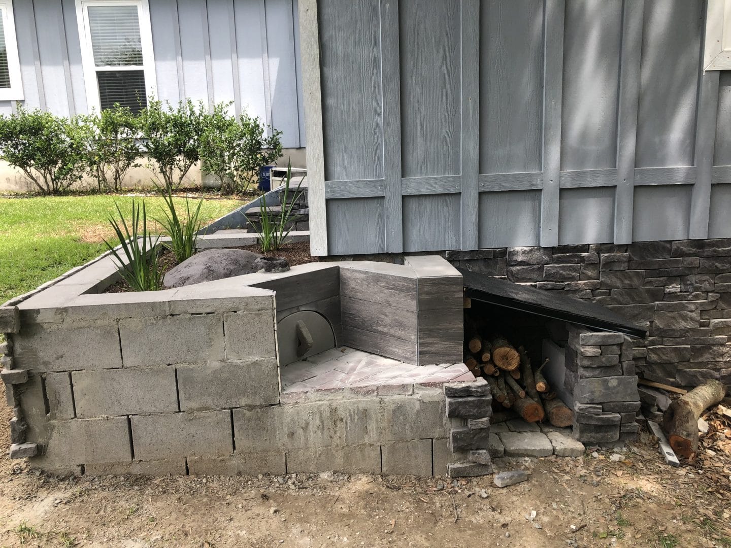 outdoor pizza oven and pool