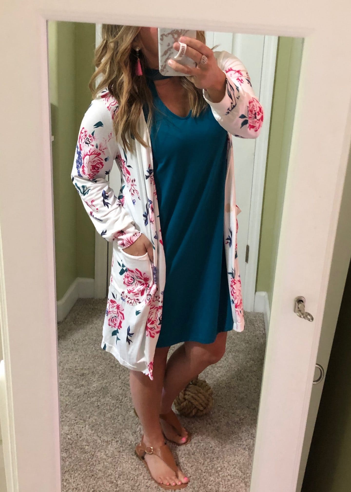 dress and cardigan