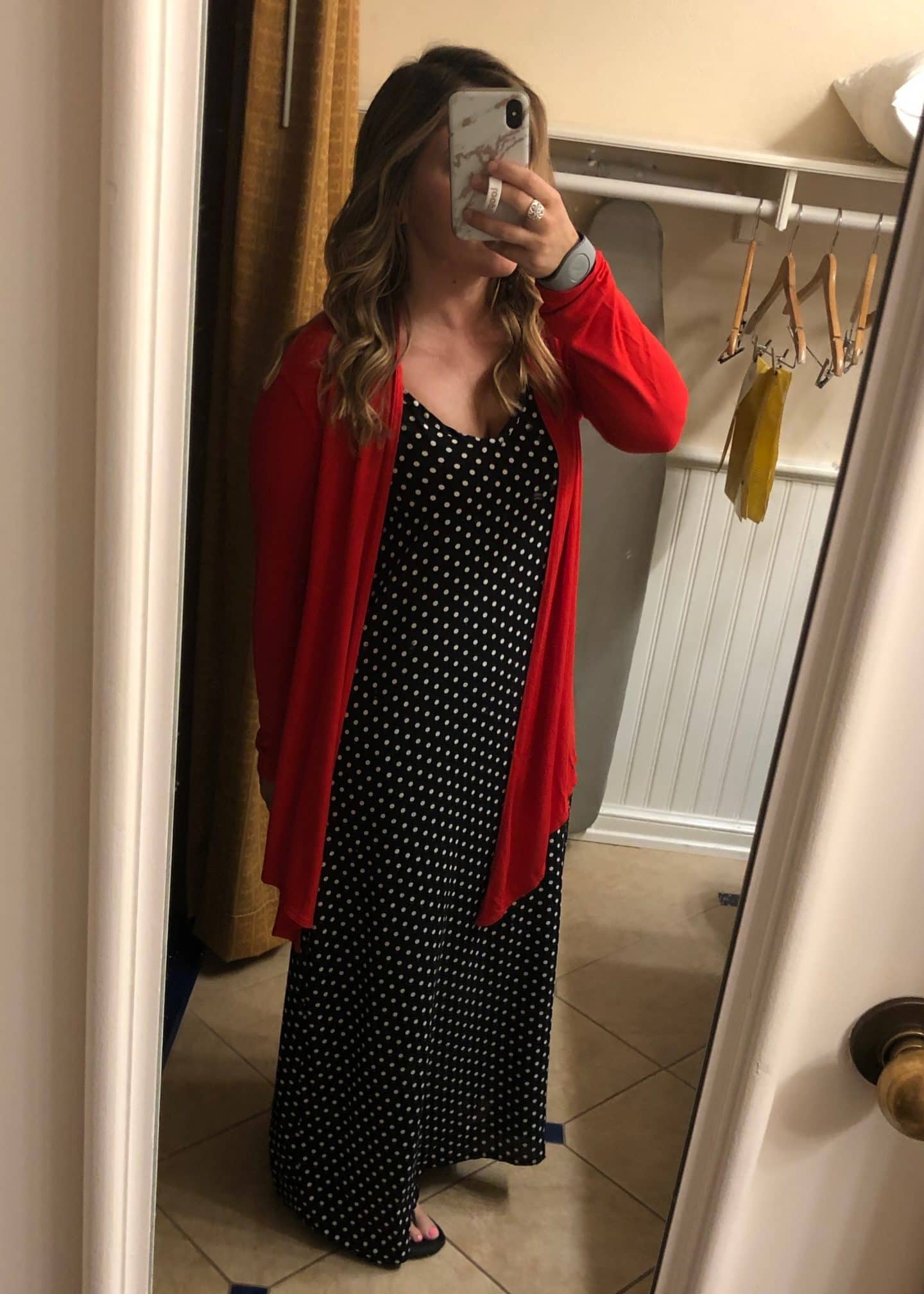 polka dress and cardigan