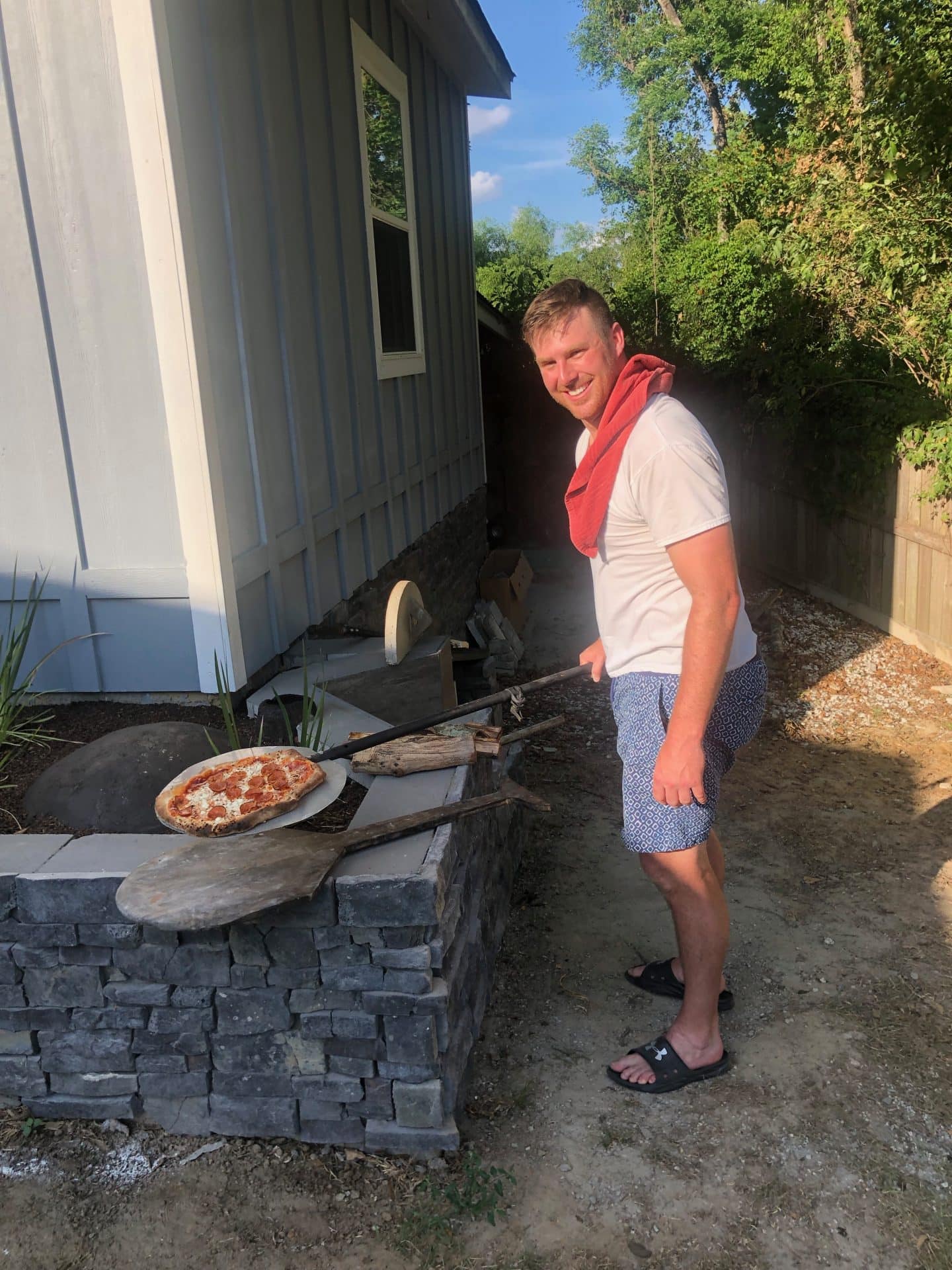 outdoor pizza oven and pool