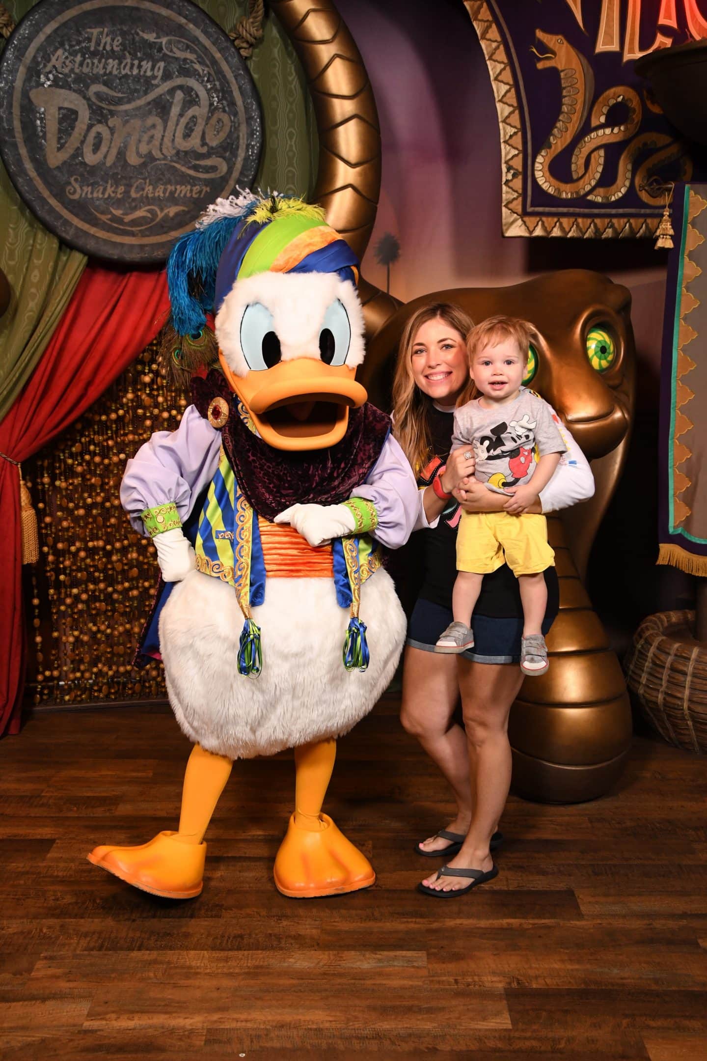 toddler boy meeting Donald Duck at magic kingdom Disney World