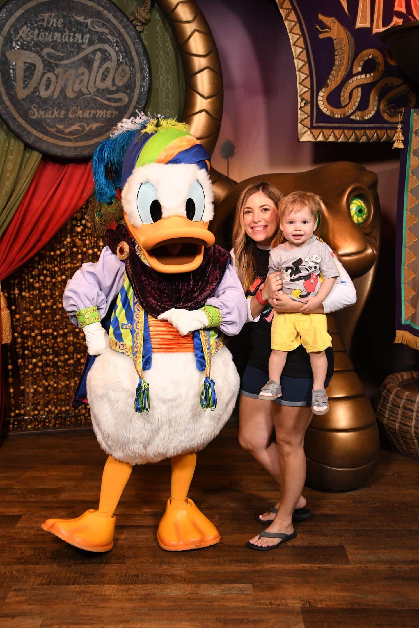 toddler boy meeting Donald Duck at magic kingdom Disney World