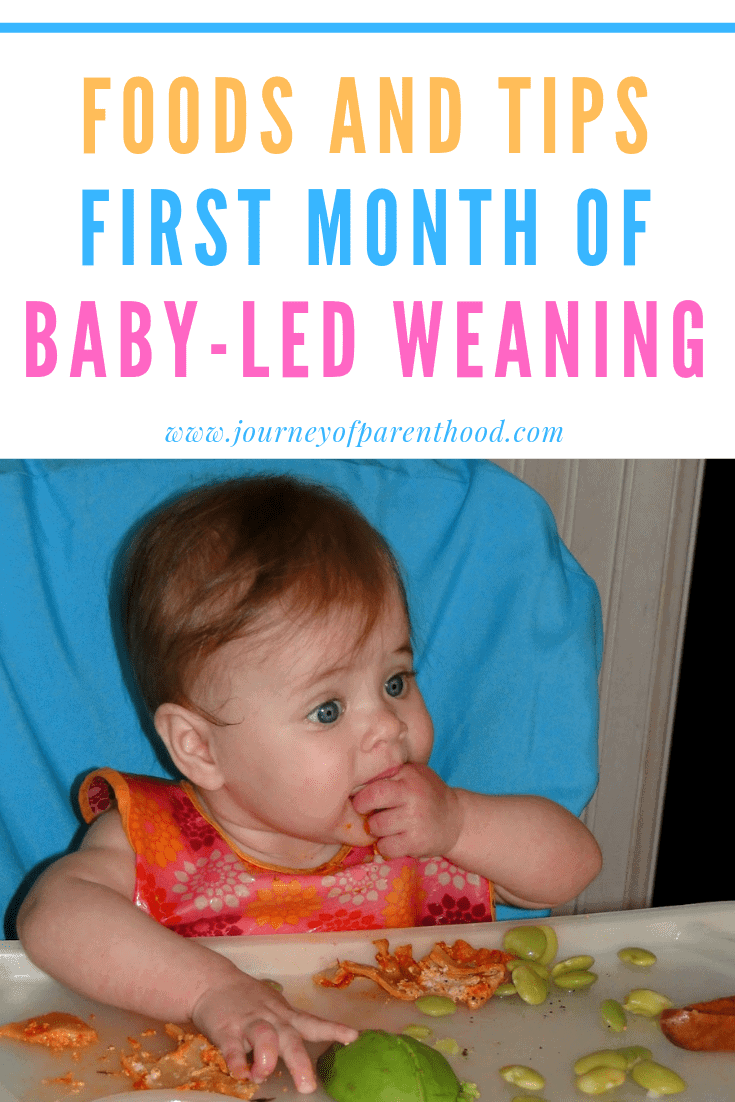 foods and tips for first month of baby led weaning - baby eating in high chair