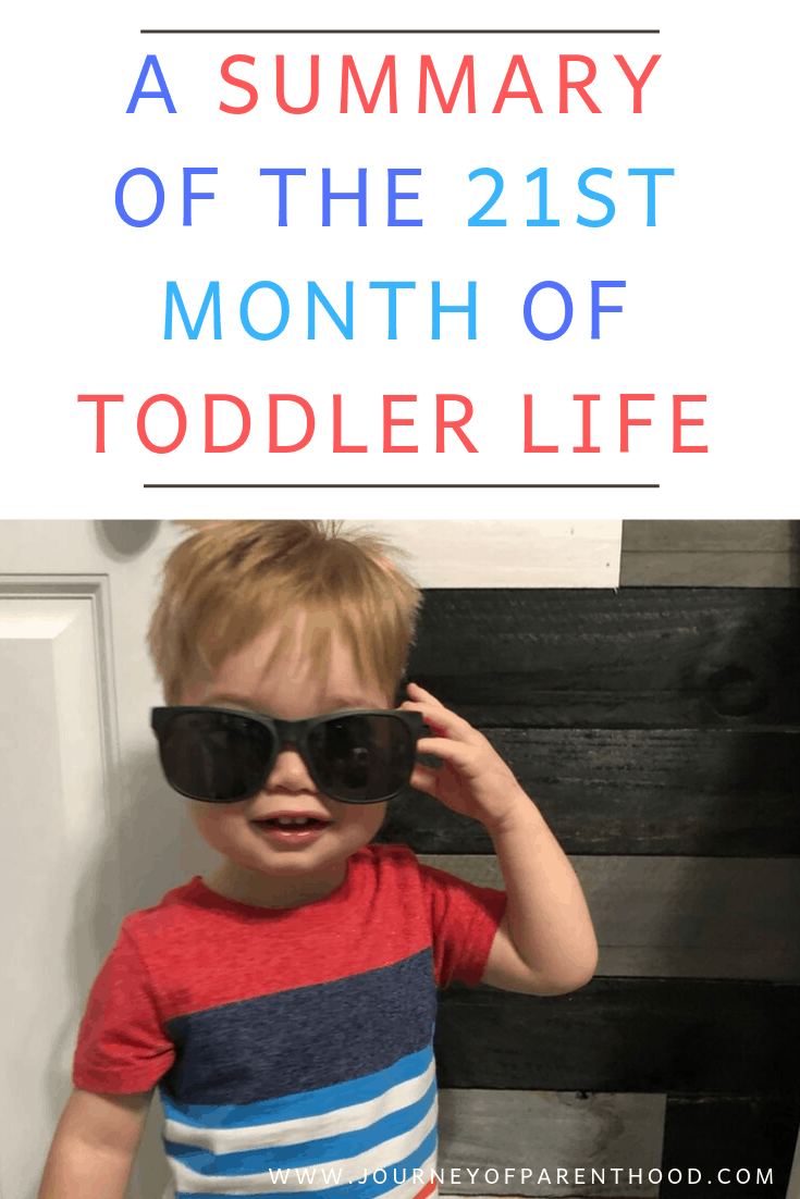 toddler boy with sunglasses - a summary of the 21st month of toddler life