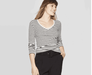 Black Stripe V-Neck
