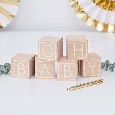 oh baby wooden blocks at baby shower