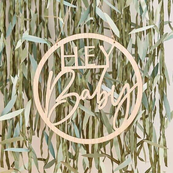 wooden hey baby sign for shower