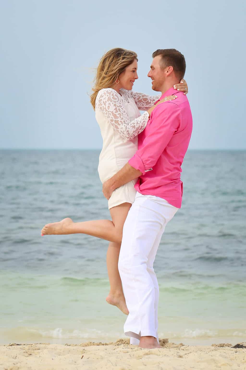 wearing white for beach photos as a couple