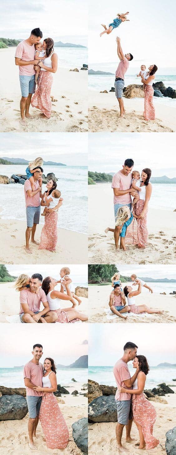 Inspo posing and outfit ideas for family beach pics