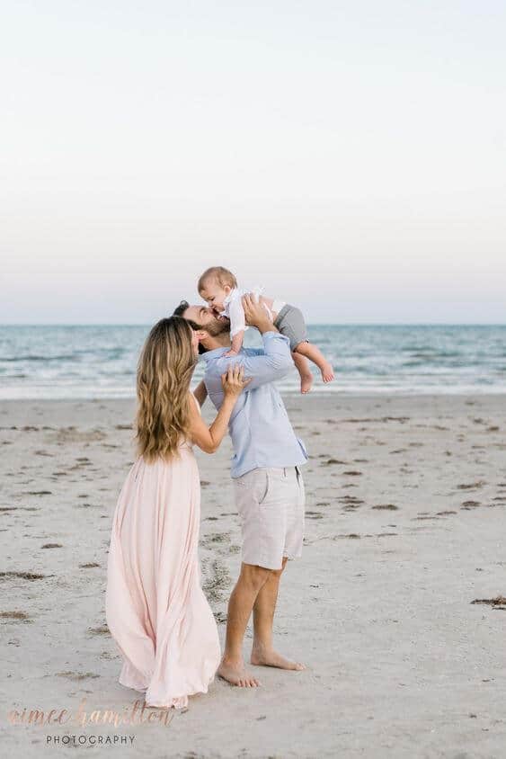 family of three family photos at beach