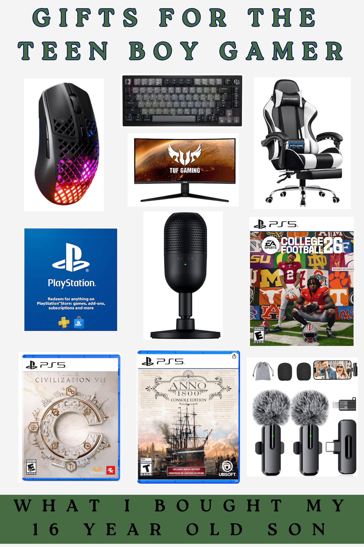 Gifts for the teen boy gamer. Gift ideas for 16 year old boy. Gaming gift ideas for teens. Gifts your gamer will love for Christmas